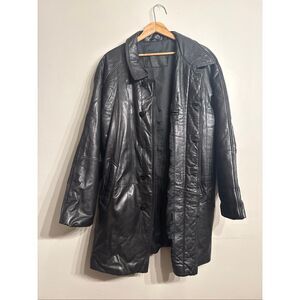 Partina Tokyo Fur Black Collared Long Button Front Futura Leather Jacket Large